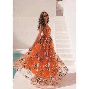 JessaKae Vibrant Orange Floral Maxi Dress